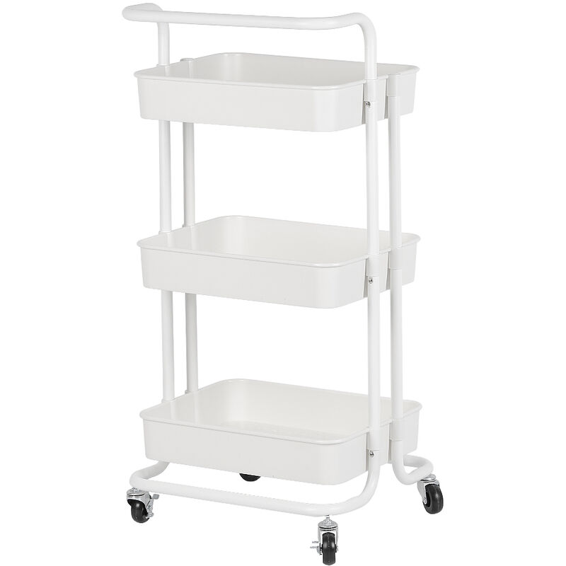 foto del prodotto carrello con 3 cesti e maniglia, multifunzione carrello trolley,carrello con 4ruote,433686cm bianco