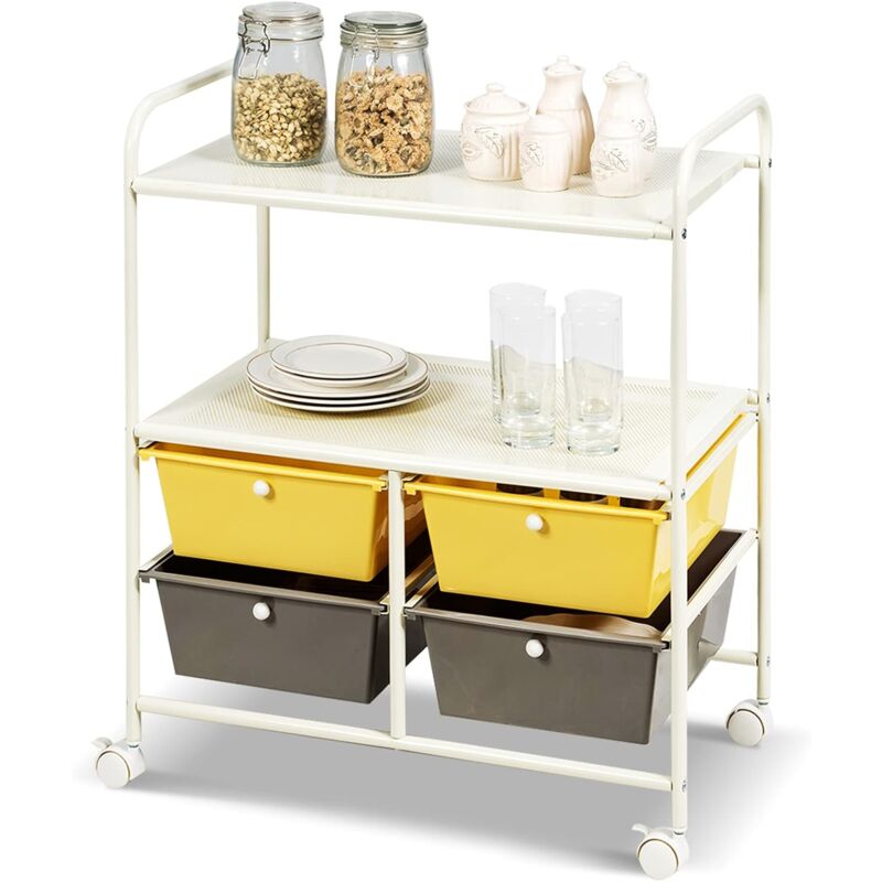 foto del prodotto carrello con 4 cassetti e 2 ripiani, carrello portaoggetti con ruote per cucina bagno ufficio, multiuso, 58,5x37x75 cm giallo grigio costway