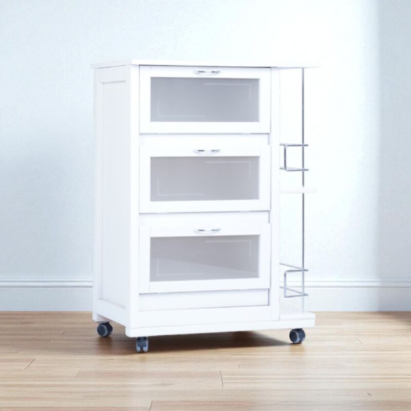 foto del prodotto carrello con ante a ribalta e portabottiglia landhell bianco