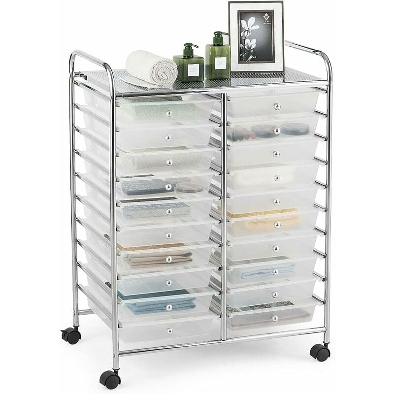 foto del prodotto carrello con cassetti, carrello di stoccaggio, contenitore multiuso con ruote, carrello portaoggetti, ideale per uffici, parrucchieri, cucina, bagno,
