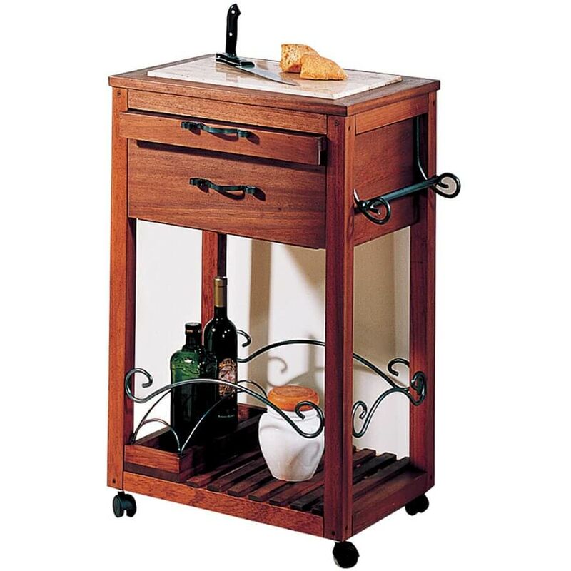 foto del prodotto carrello con tagliere colori legno bianco bianco