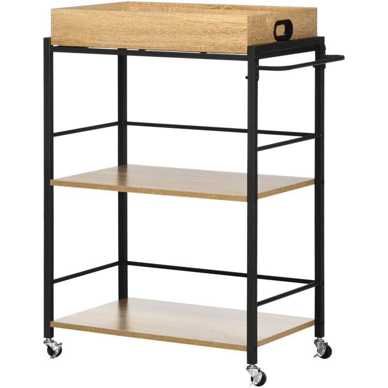 foto del prodotto carrello cucina 3 ripiani vassoio rimovibile e ruote stile industriale homcom