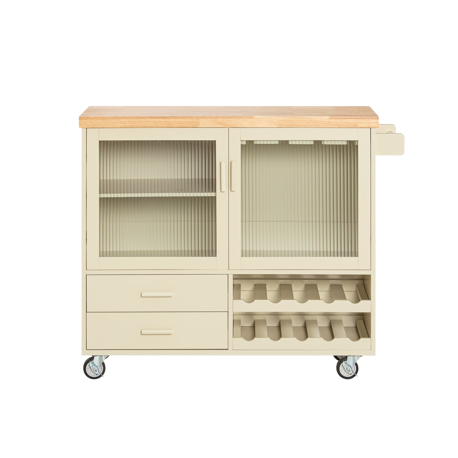 foto del prodotto carrello cucina con 2 ante in vetro mobile cucina credenza con ruote 109x38x92cm beige fkw114 mi sobuy
