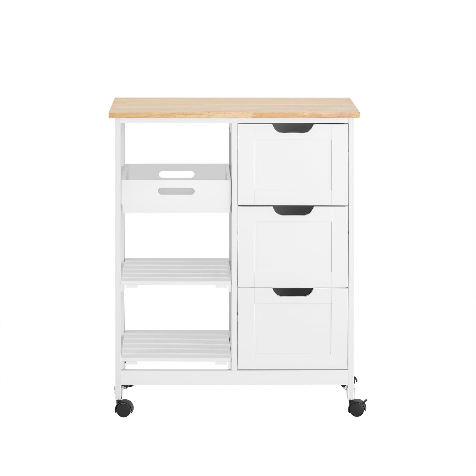 foto del prodotto carrello cucina credenza da cucina o bagno con 3 cassetti e 1 cestino l68 p38 a85 cm colore bianco fkw79 w