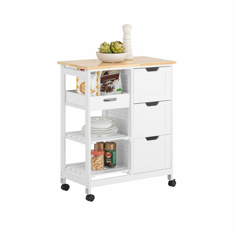 foto del prodotto carrello cucina credenza da cucina o bagno con 3 cassetti e 1 cestino l68p38a85 cm colore bianco fkw79-w - sobuy