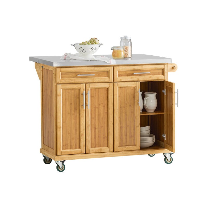 foto del prodotto carrello cucina credenza legno piano lavoro cucina piano in acciaio è allungabile fkw69-n - sobuy
