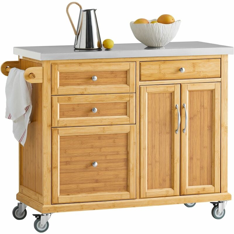 foto del prodotto carrello cucina credenza legno piano lavoro cucina piano in acciaio fkw70 n sobuy