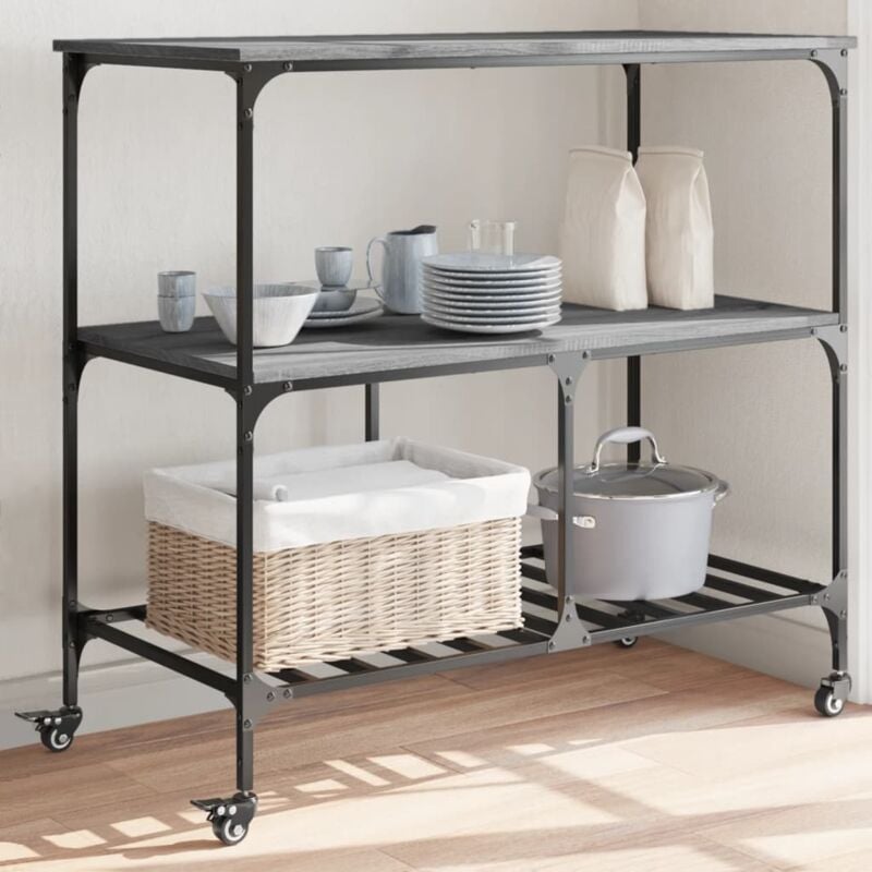 foto del prodotto carrello cucina grigio sonoma 100x50x95 cm in legno multistrato vidaxl