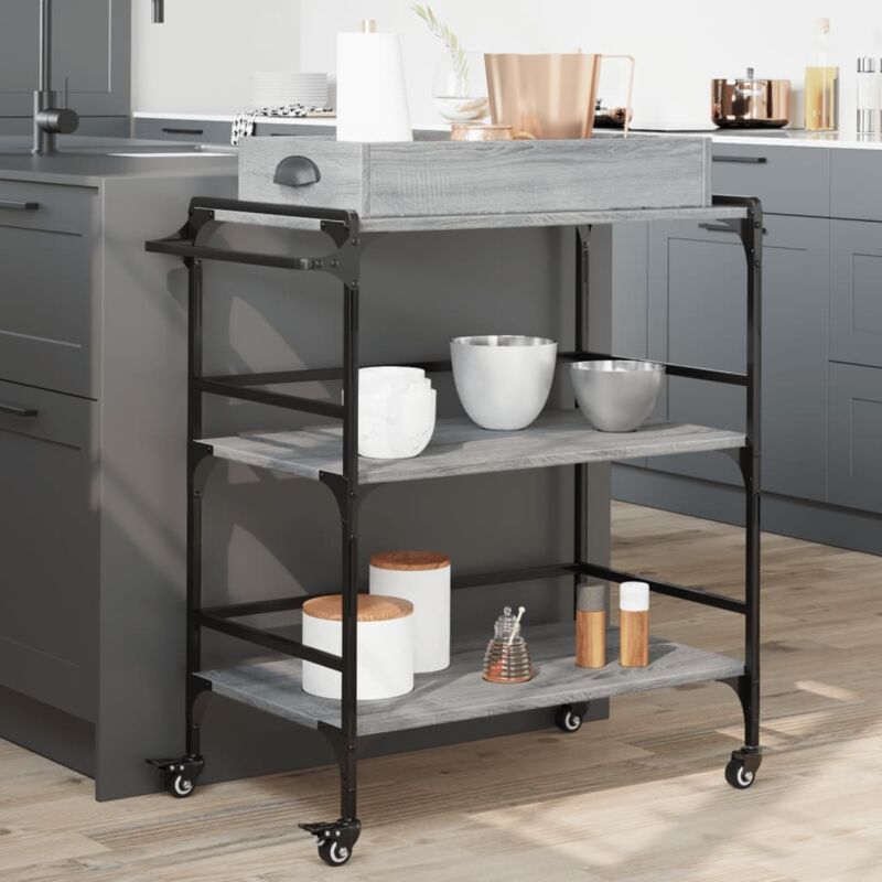 foto del prodotto carrello cucina grigio sonoma 81,5x41x92,5 cm legno multistrato vidaxl