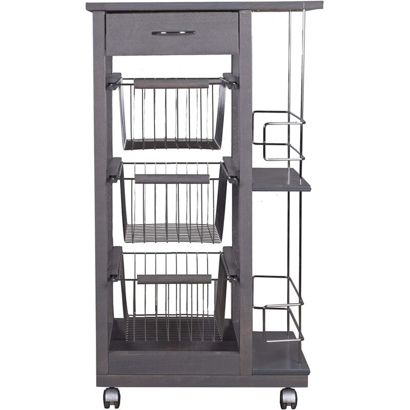 foto del prodotto carrello cucina in legno con cassetti ruote salvaspazio portapane portafrutta grigio