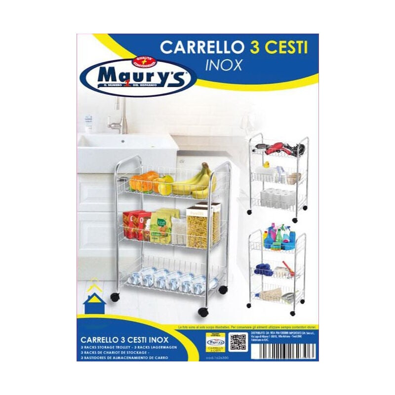 foto del prodotto carrello cucina inox 3 cesti 40x26xh62cm maury s