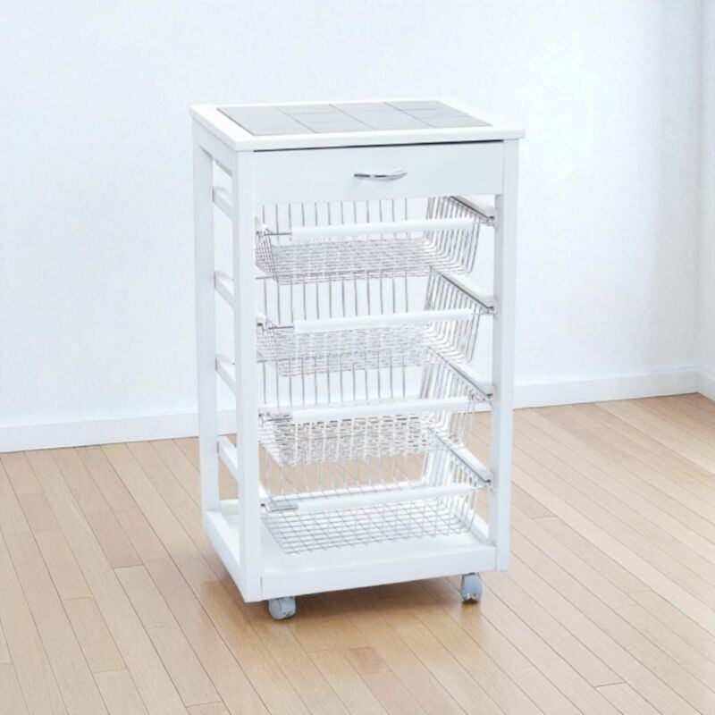 foto del prodotto carrello cucina portafrutta con cassetto portaoggetti bianco