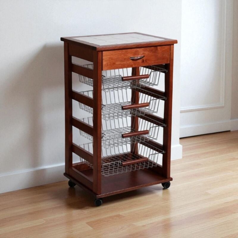 foto del prodotto carrello cucina portafrutta con cassetto portaoggetti noce