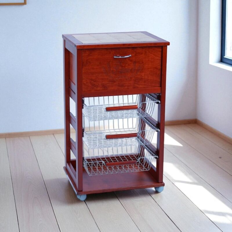 foto del prodotto carrello cucina portafrutta con portapane ciliegio