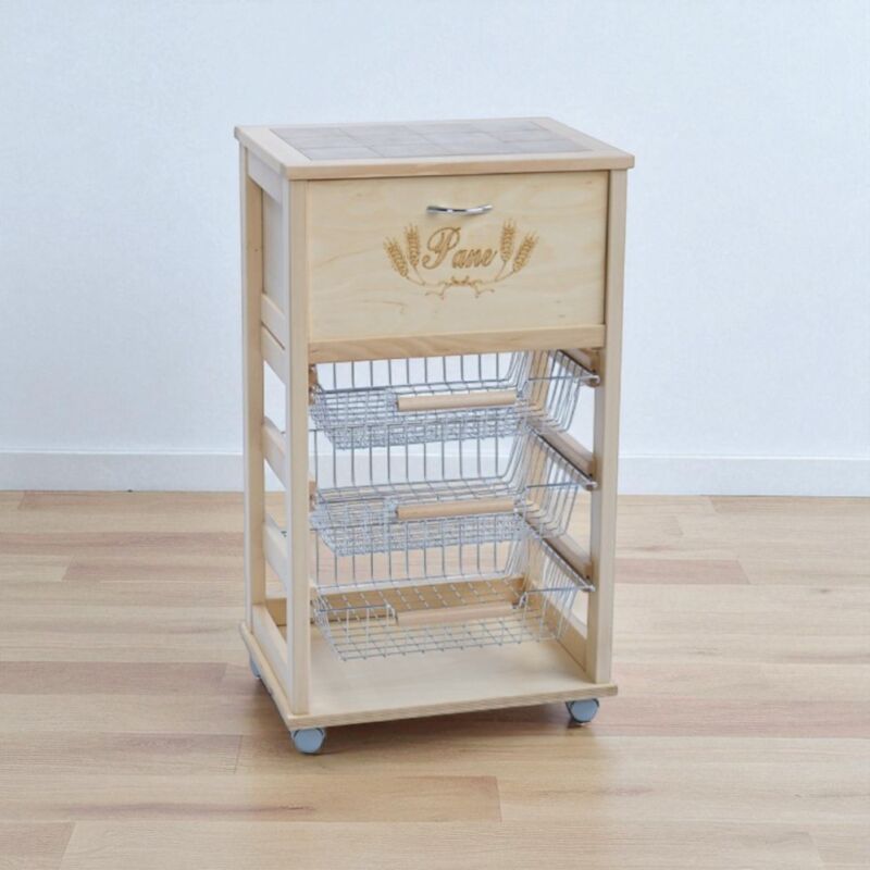 foto del prodotto carrello cucina portafrutta con portapane naturale