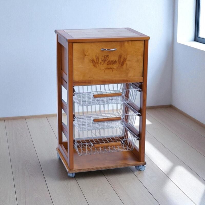 foto del prodotto carrello cucina portafrutta con portapane rovere