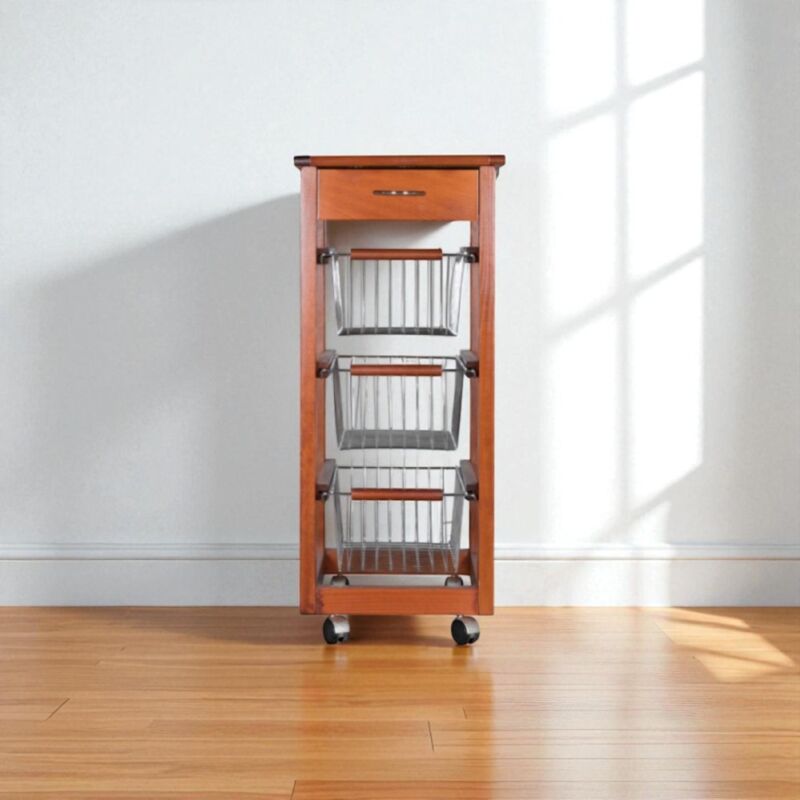 foto del prodotto carrello cucina slim in legno di faggio 3 cesti e 1 cassetto ciliegio