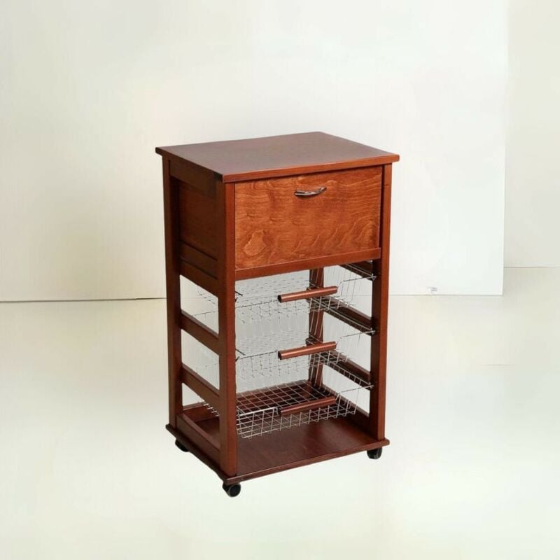 foto del prodotto carrello da cucina 3 cestini estraibili ed un cassetto portapane vesuvio colore ciliegio