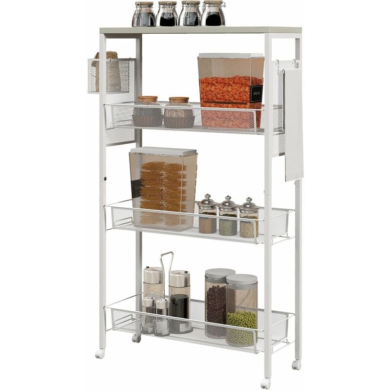 foto del prodotto carrello da cucina 3 livelli 58x18,5x87 cm in truciolato e acciaio bianco
