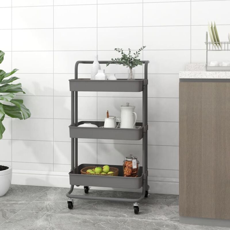 foto del prodotto carrello da cucina 3 ripiani grigio 42x25x83,5 cm ferro e abs cod mxl 64220