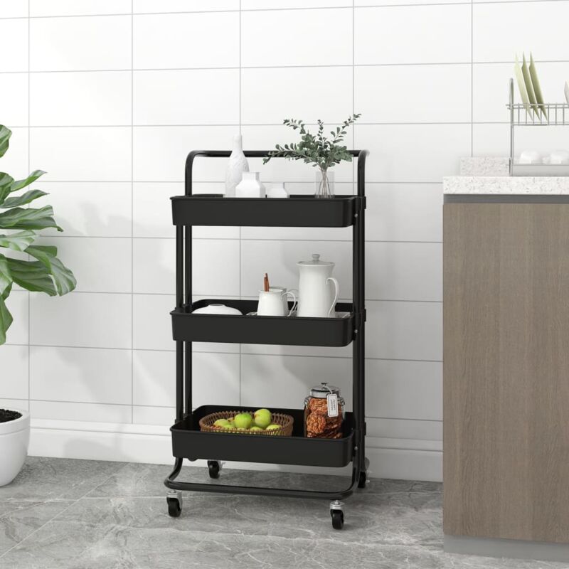 foto del prodotto carrello da cucina 3 ripiani nero 42x35x85 cm ferro e abs vidaxl