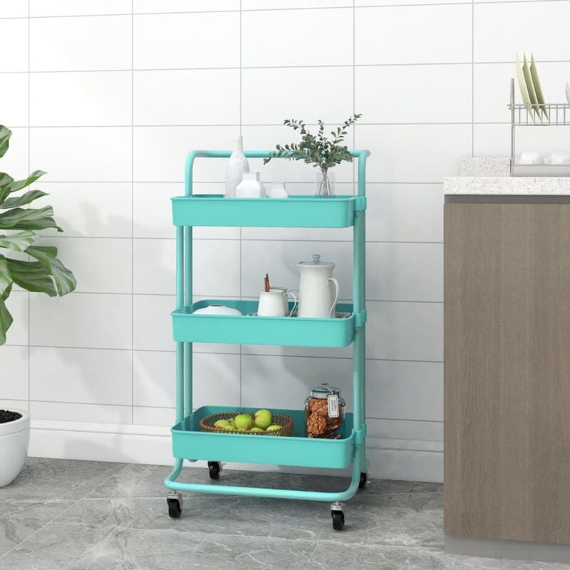 foto del prodotto carrello da cucina 3 ripiani turchese 42x35x85 cm ferro e abs vidaxl