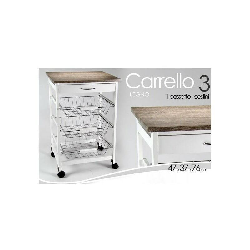 foto del prodotto carrello da cucina 47x37x76 cm colore bianco e top legno