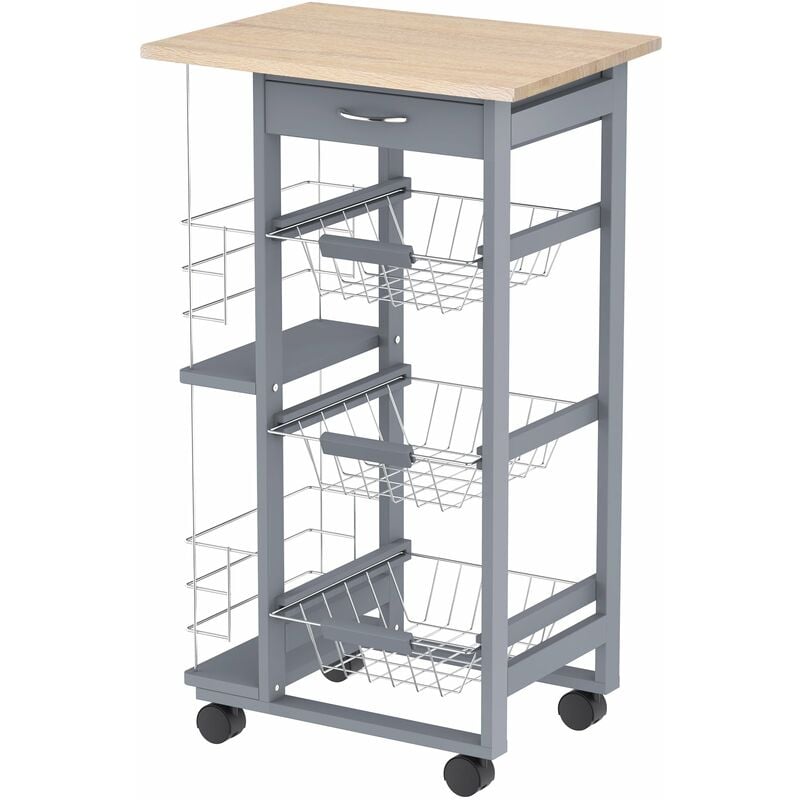 foto del prodotto carrello da cucina 47x37x83 cm in legno di pino e metallo rovere e grigio