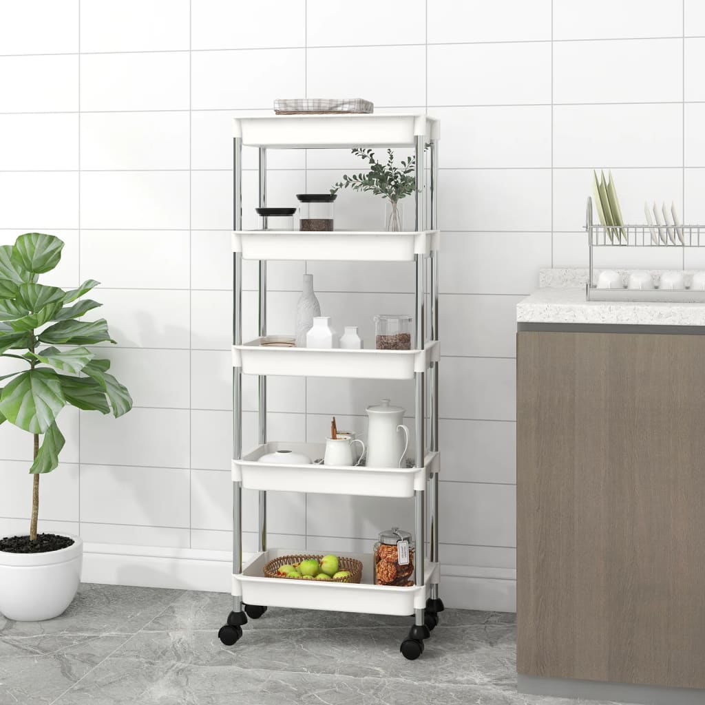foto del prodotto carrello da cucina 5 ripiani bianco 42x29x128 cm ferro e abscod mxl 105490