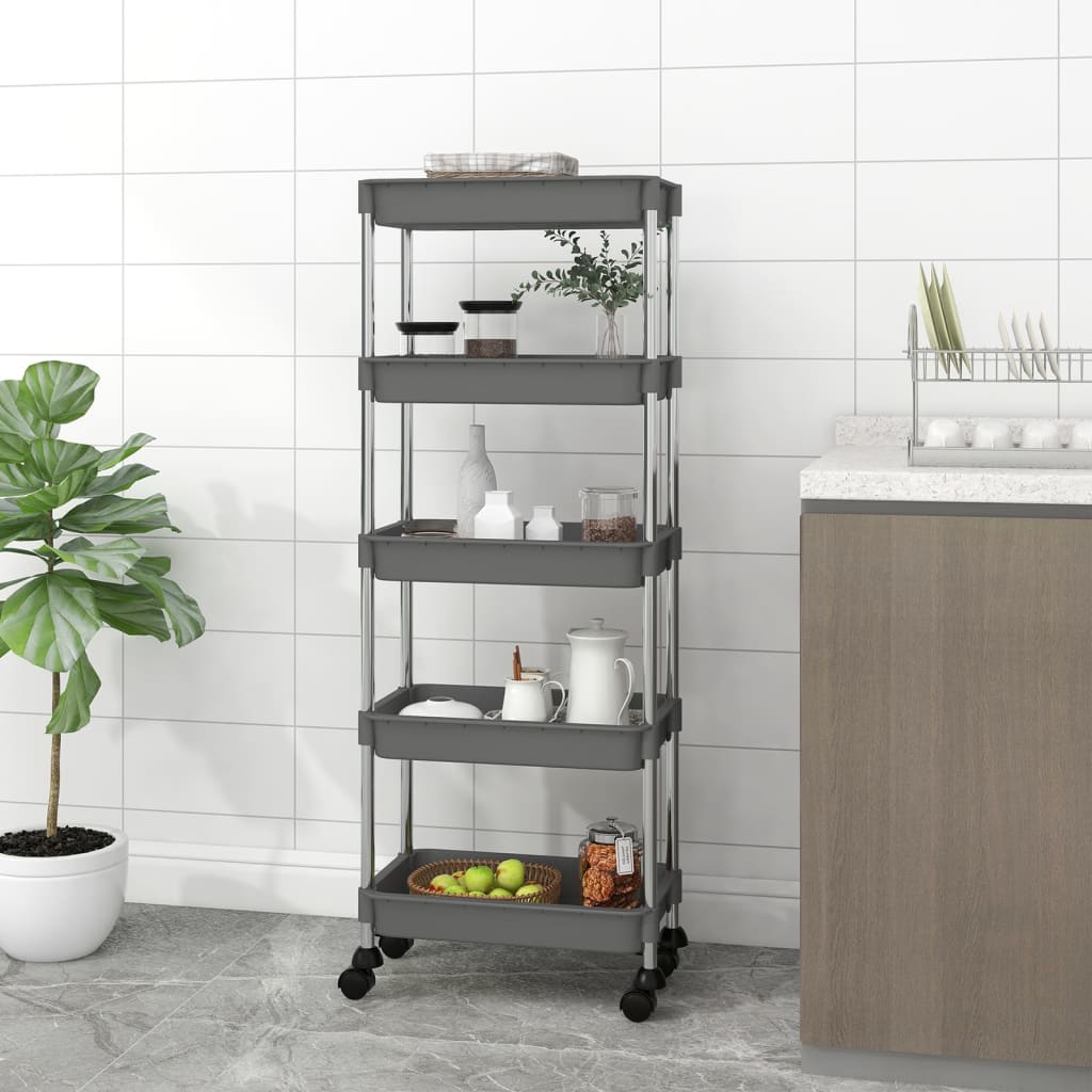 foto del prodotto carrello da cucina 5 ripiani grigio 40x22x116 cm ferro e abs cod mxl 66945