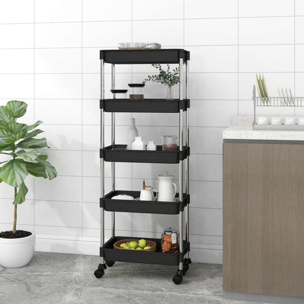 foto del prodotto carrello da cucina 5 ripiani nero 42x29x128 cm ferro e abscod mxl 80670