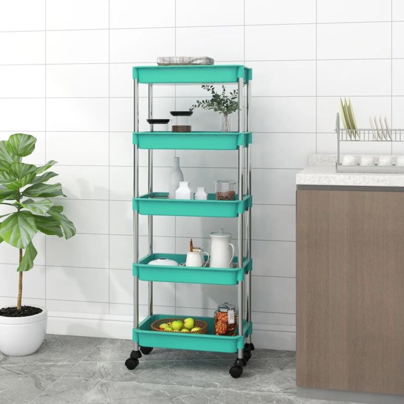 foto del prodotto carrello da cucina 5 ripiani turchese 42x29x128 cm ferro e abs vidaxl