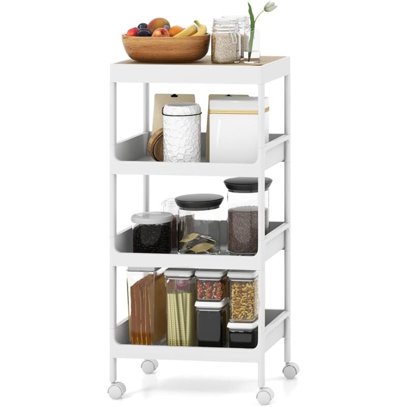 foto del prodotto carrello da cucina a 3 4 piani, carrello con vassoio staccabile e ruote bloccabili, carrello multiuso per cucina bagno lavanderia spazi stretti 4