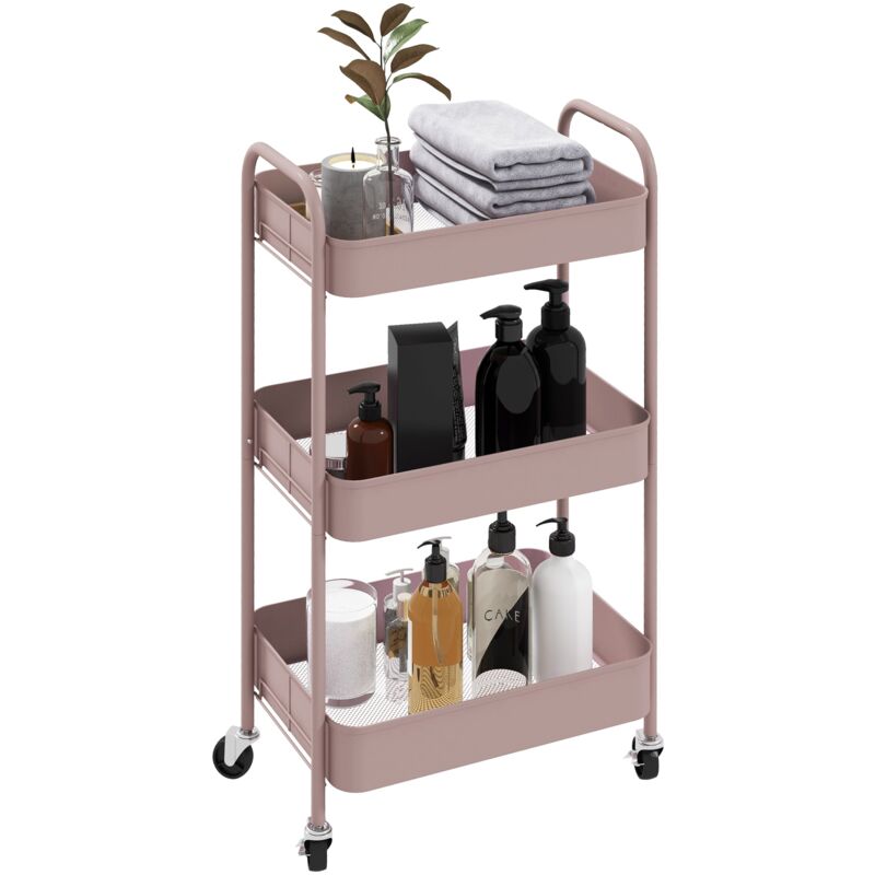 foto del prodotto carrello da cucina a 3 livelli 45x30,6x79 cm in acciaio rosa