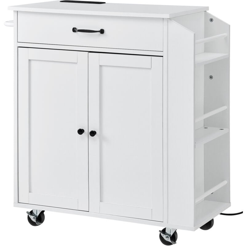 foto del prodotto carrello da cucina, carrelli mobili, piano ribaltabile legno 810 mm con mobiletto portaoggetti, con rotelle, porta spezie e asciugamani, cassetto