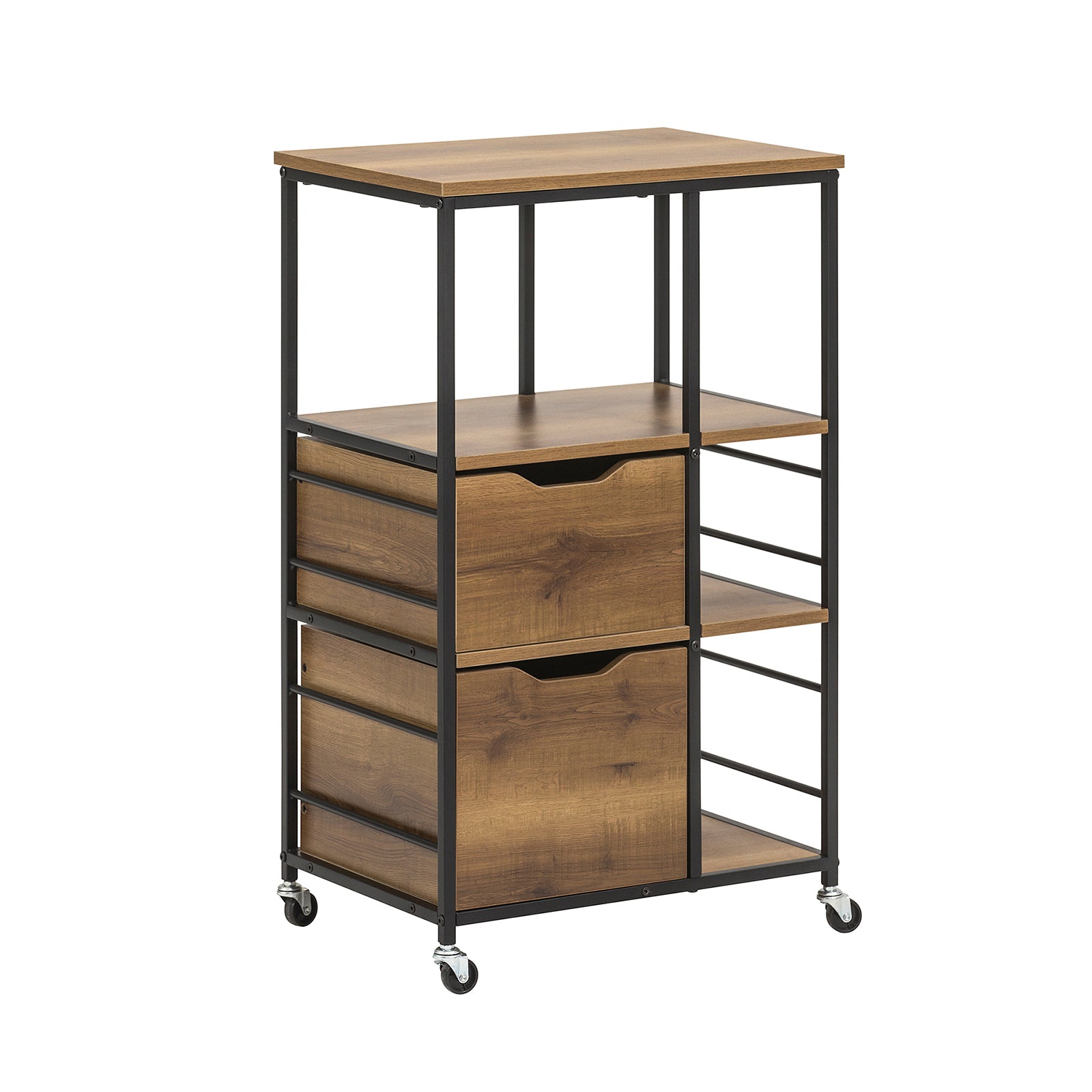 foto del prodotto carrello da cucina con 2 cassetti e 3 ripiani, carrello da servizio, carrelli portaoggetti fkw111 pf