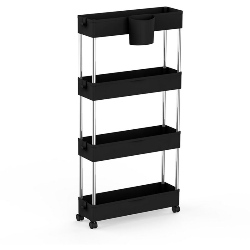 foto del prodotto carrello da cucina con 4 ripiani e maniglia, con ruote, 86x12,5x40 cm, nero