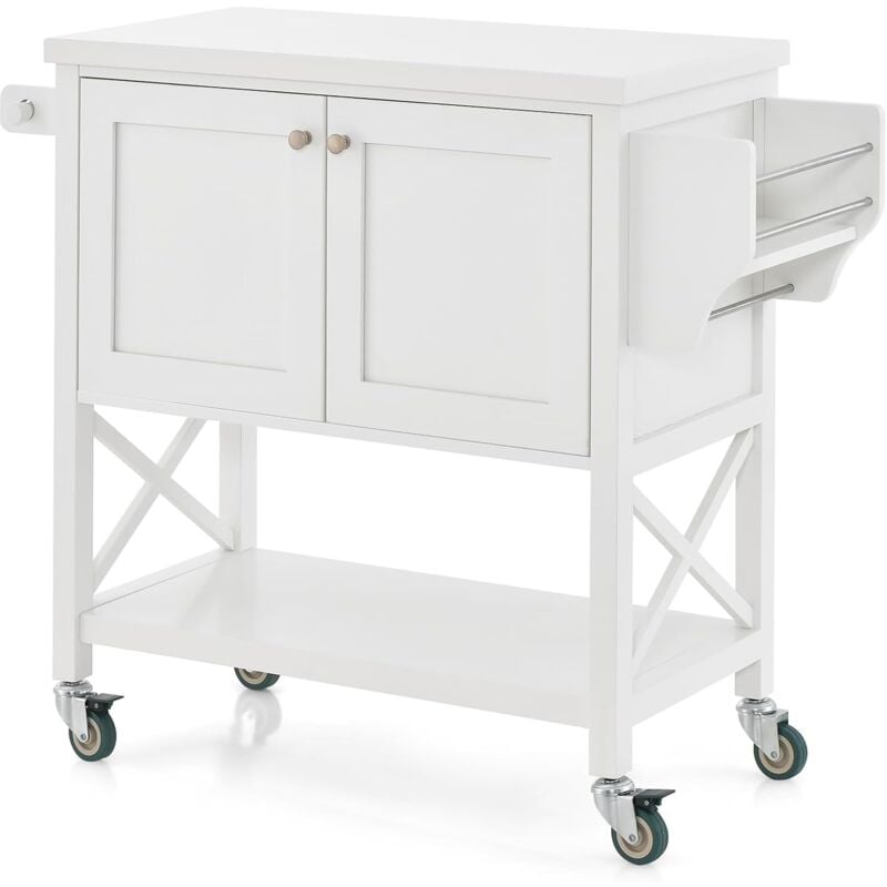 foto del prodotto carrello da cucina con armadietto portaoggetti, isola da cucina carrello rotante con porta asciugamani e porta spezie, piano in legno, tavolo mobile
