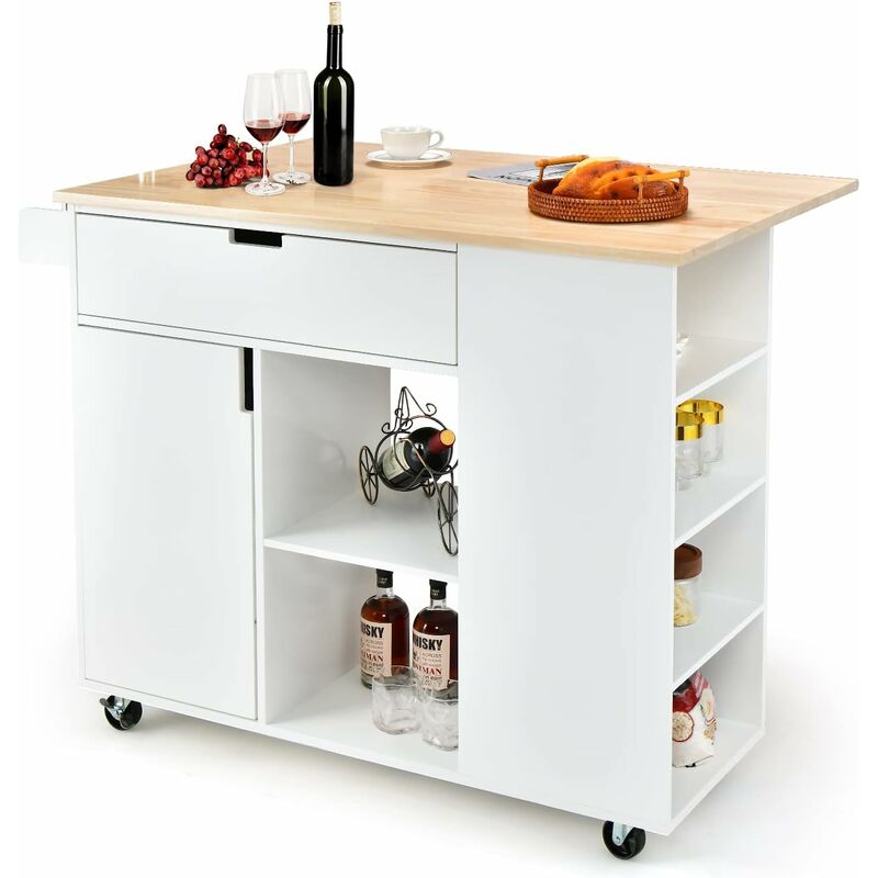 immagine 0 del prodotto carrello da cucina con cassetto, carrello servizio con ripiano aperto e pieghevole, carrello multiuso con ruote e portasciugamani, 124x76x92 cm
