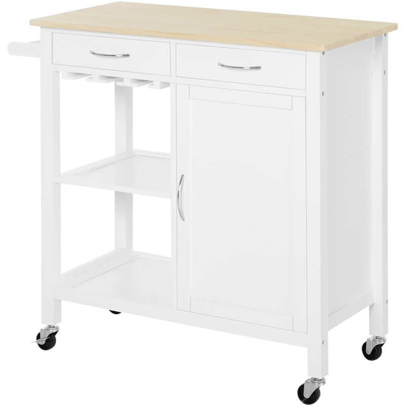 foto del prodotto carrello da cucina con ruote, 2 cassetti e anta in legno 89x40x84cm homcom