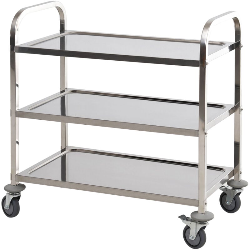 foto del prodotto carrello da cucina con ruote 3 ripiani in acciaio inox argento homcom