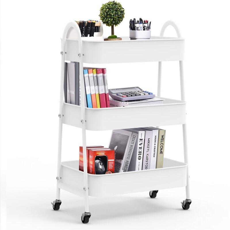 foto del prodotto carrello da cucina con ruote, carrello da portata a 3 ripiani, con maniglia, 43x30x76,5 cm, bianco