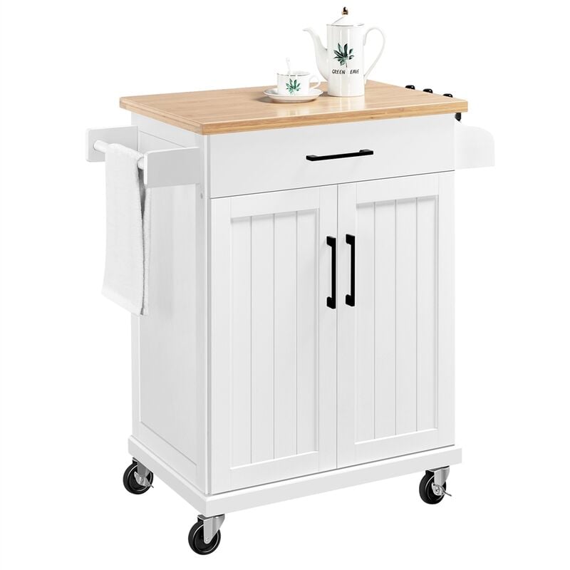 foto del prodotto carrello da cucina con ruote carrello di servizio con cassetto carrellino portaoggetti multiuso salvaspazio a 2 ante stile moderno porta microonde