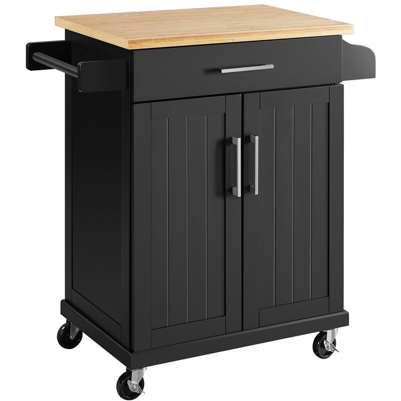 foto del prodotto carrello da cucina con ruote carrello di servizio con cassetto carrellino portaoggetti multiuso salvaspazio a 2 ante stile moderno porta microonde