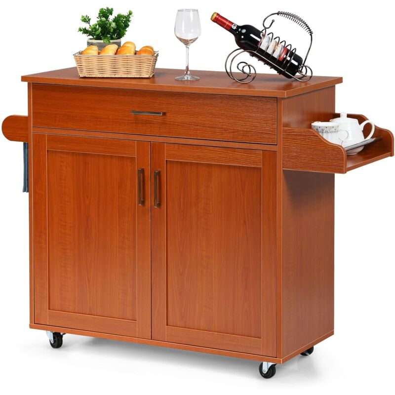 foto del prodotto carrello da cucina con ruote di gomma, scaffale per microonde carrello servizio, credenza cucina legno moderno elegante, 116 x 37 x 85 cm marrone 