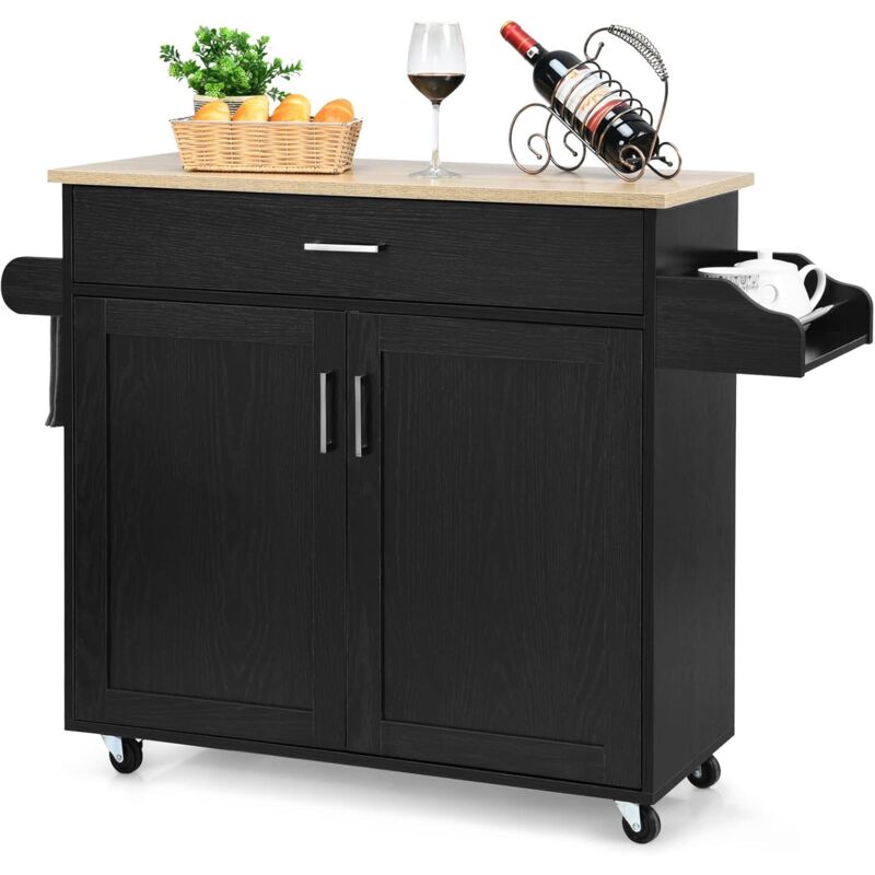 foto del prodotto carrello da cucina con ruote di gomma, scaffale per microonde carrello servizio, credenza cucina legno moderno elegante, 116 x 37 x 85 cm nero 