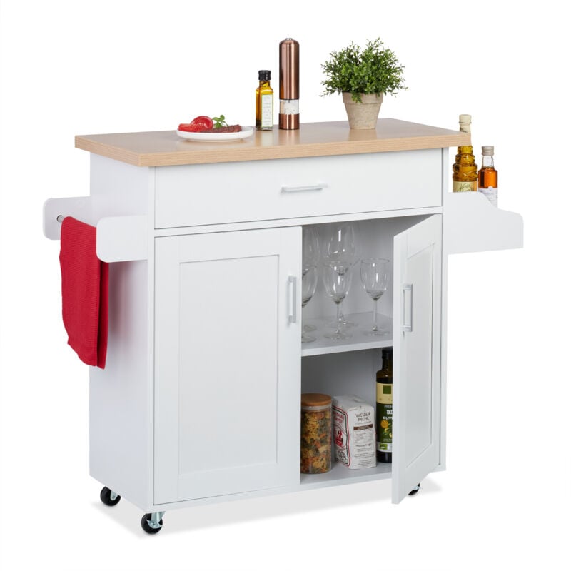 immagine 0 del prodotto carrello da cucina con ruote, hlp 90 x 114,5 x 39,5 cm, con 2 scomparti, porta spezie e canovacci, bianco relaxdays