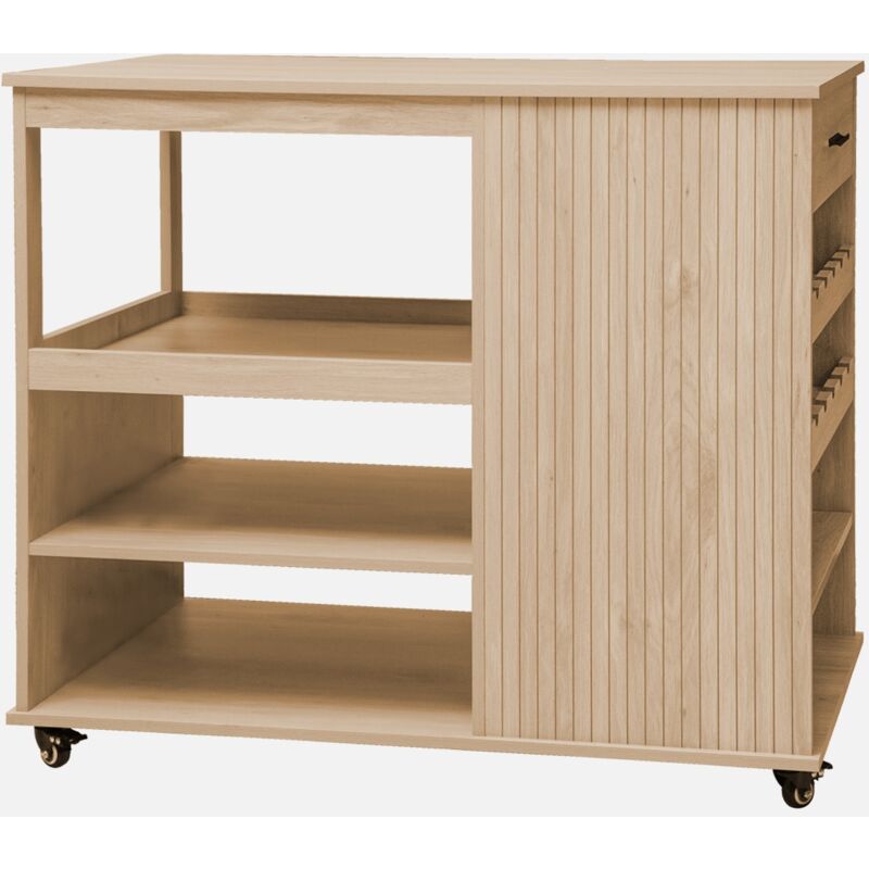 foto del prodotto carrello da cucina decorazione legno con portabottiglie, 100cm