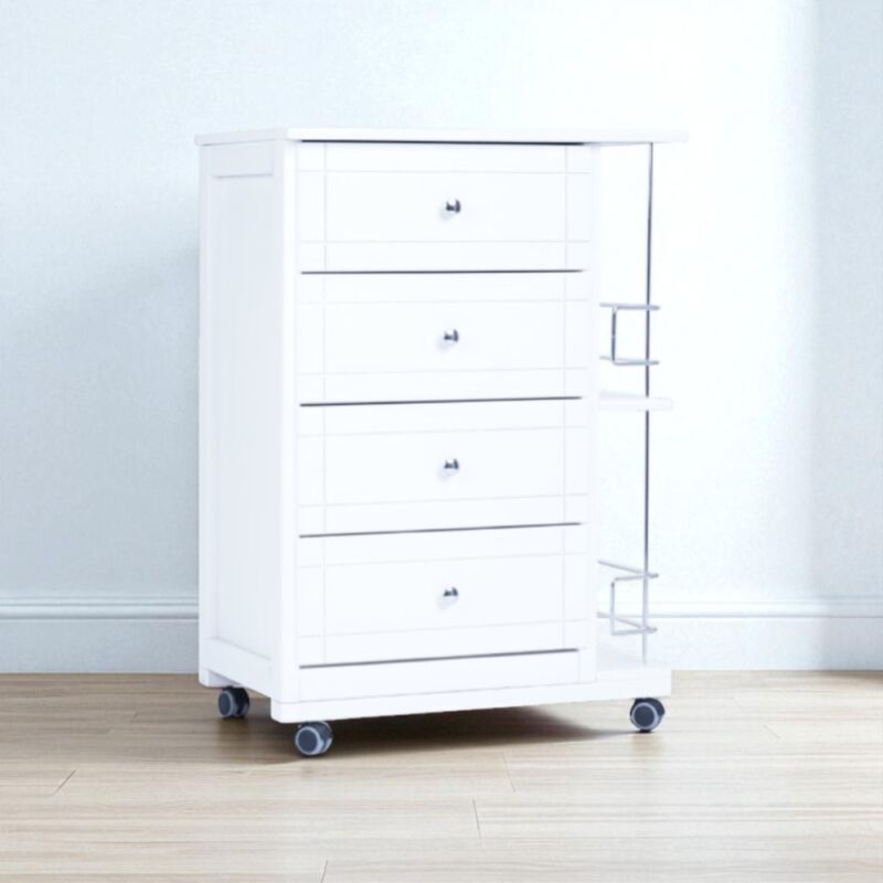 foto del prodotto carrello da cucina giada con 4 cassetti e portabottiglie bianco