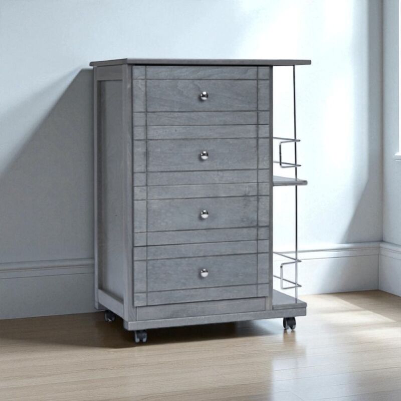 foto del prodotto carrello da cucina giada con 4 cassetti e portabottiglie grigio